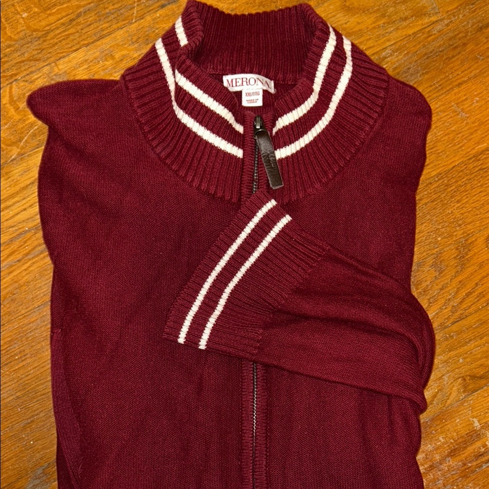 Merona Red Zip Up Varsity Sweater with Ribbed Collar